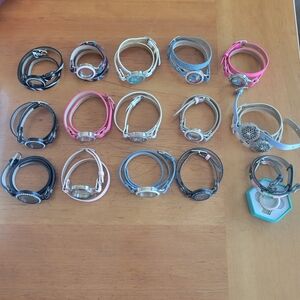 VHTF Origami Owl Huge Leather Wrap Locket Lot Bands Accessories